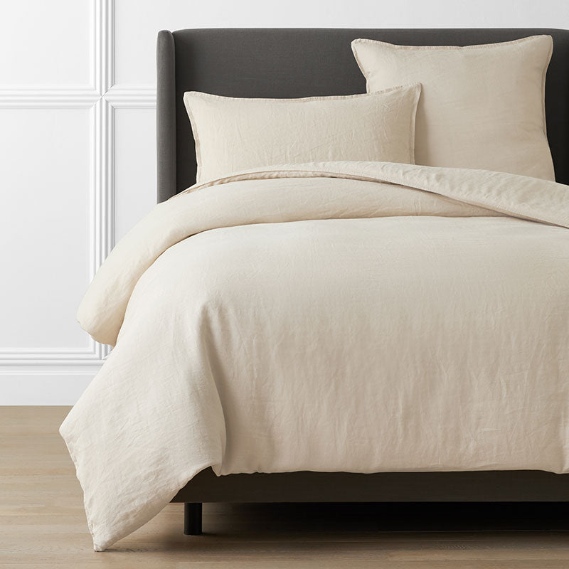 Premium Breathable Washed Linen Solid Duvet Cover - Parchment, Full/Queen