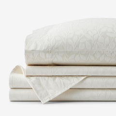 Jacquard Leaf Yarn-Dyed Premium Smooth Supima® Cotton Wrinkle-Free Sateen Bed Sheet Set - Ivory, Twin