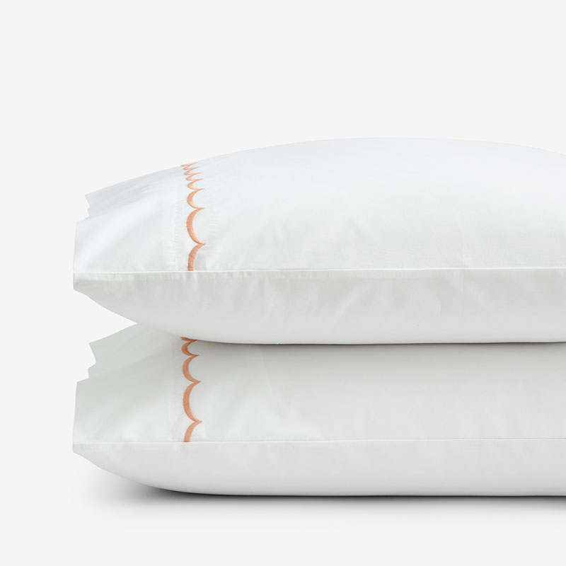 Embroidered Scallop Classic Cool Cotton Percale Pillowcase Set - Melon, King