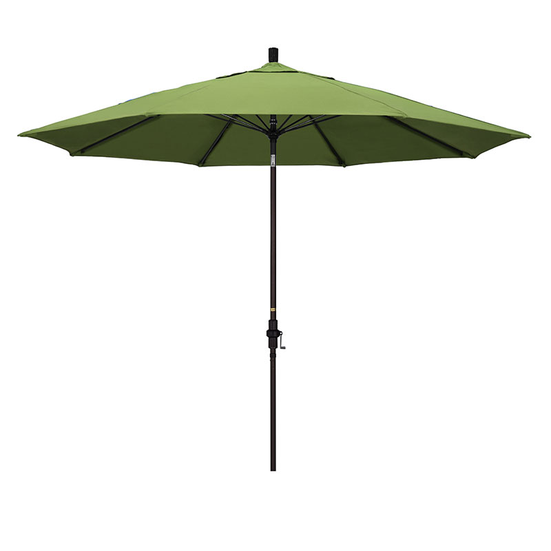 Round Outdoor Patio Umbrella, Fiberglass with Twist Tilt - Bronze Finish, Ginkgo, 11'