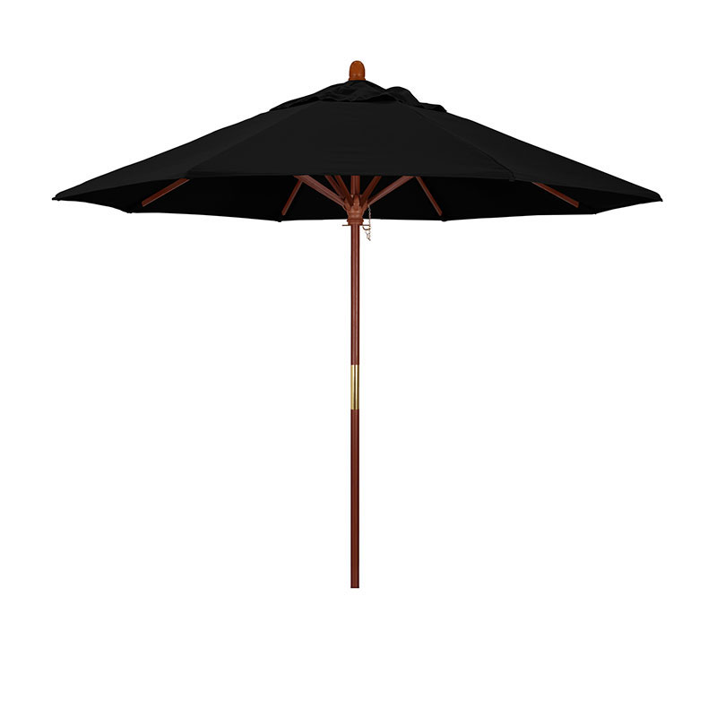 Round Outdoor Patio Umbrella, Wood with Manual Lift - Black, 9'