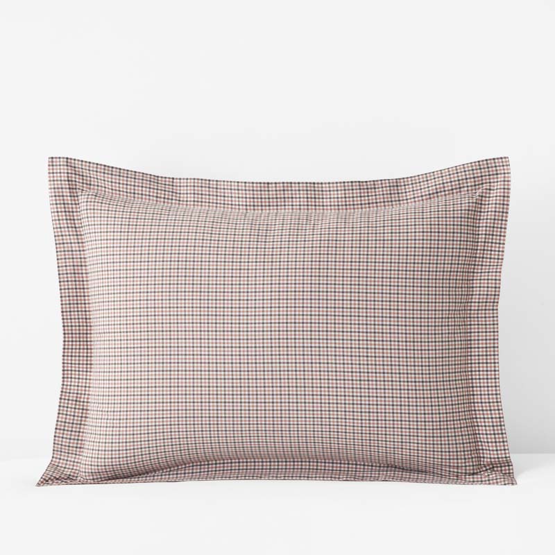 Classic Stripes and Plaids Cool Yarn-Dyed Cotton Percale Sham - Mini Check Brown, King