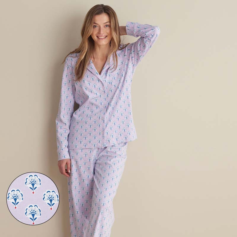 Printed Peruvian Cotton Women's Button-Down Pajama Set - Petite Floral, XS