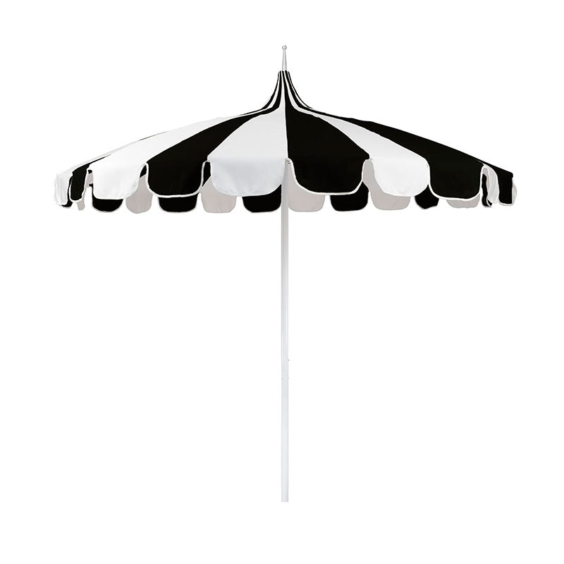 Round Two-Tone Pagoda Outdoor Patio Umbrella, Fiberglass with Push Lift - Black, 8.5'