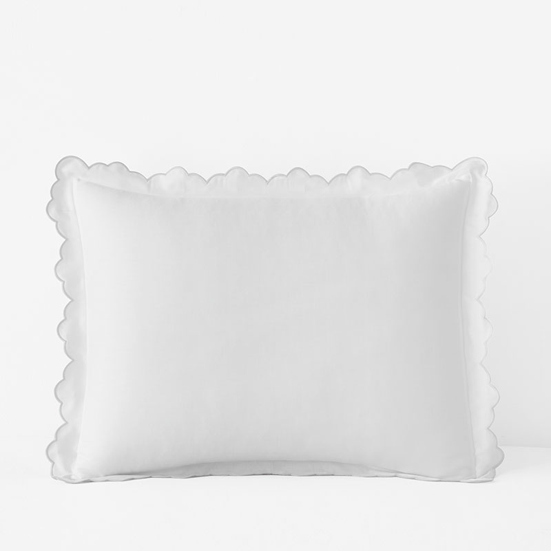Embroidered Scallop Classic Smooth Sateen Solid Sham - Light Gray, King