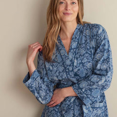 Printed Voile Women's Kimono Robe - Indigo Floral, M/L