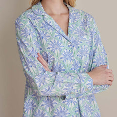 Printed Poplin Women's Nightshirt - Blue Palm, L