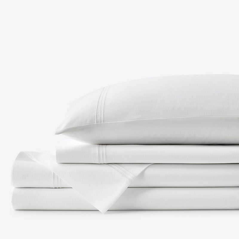 Dorset Stripe Luxe Smooth Egyptian Cotton Sateen Bed Sheet Set - White, Full