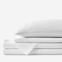 Dorset Stripe Luxe Smooth Egyptian Cotton Sateen Bed Sheet Set - White, Full