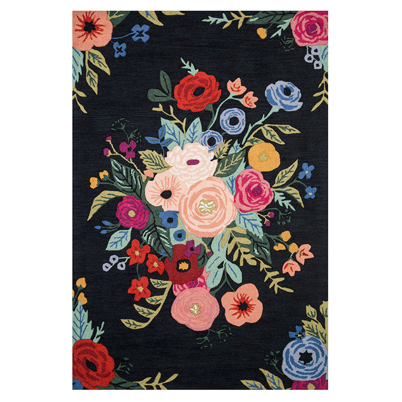Les Fleur Wool Rug - Black Multi, 2' 6" x 7' 6" Runner