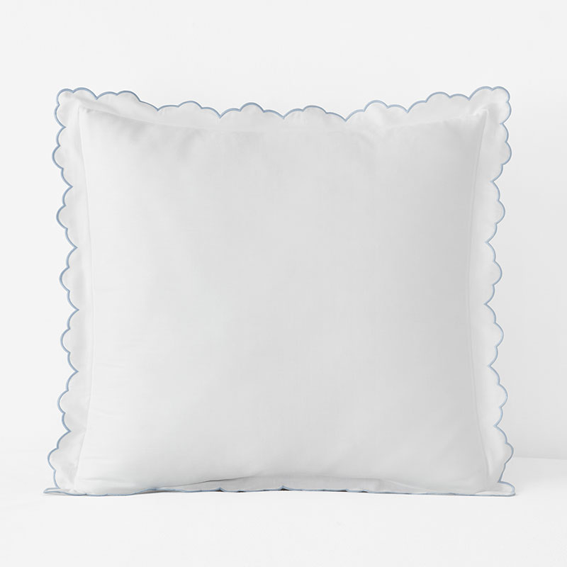 Embroidered Scallop Classic Smooth Sateen Solid Sham - Light Blue, Euro