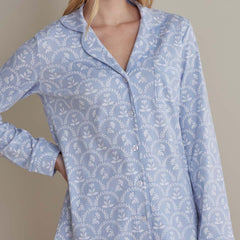 Printed Peruvian Cotton Women's Button-Down Pajama Set - Bergen Blue, L