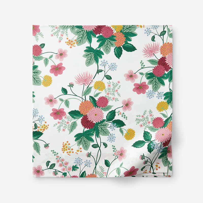 Dahlia Classic Cool Cotton Percale Flat Bed Sheet - White Multi, Twin/Twin XL