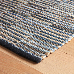 Denim Rag Handwoven Gridwork Cotton Rug - Blue, 2' x 3'