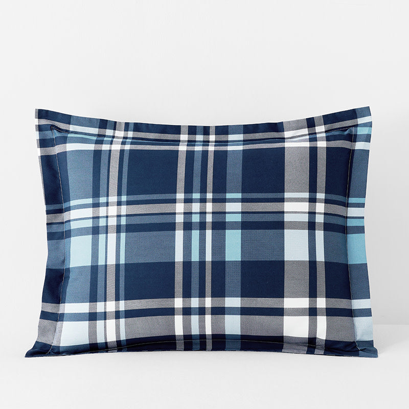 Handsome Tartan Classic Cool Organic Cotton Percale Sham - Blue Multi, Standard