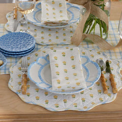 Flowers & Plaid Yarn-Dyed Reversible Round Placemats, Set of 4 - Graph Plaid Yellow