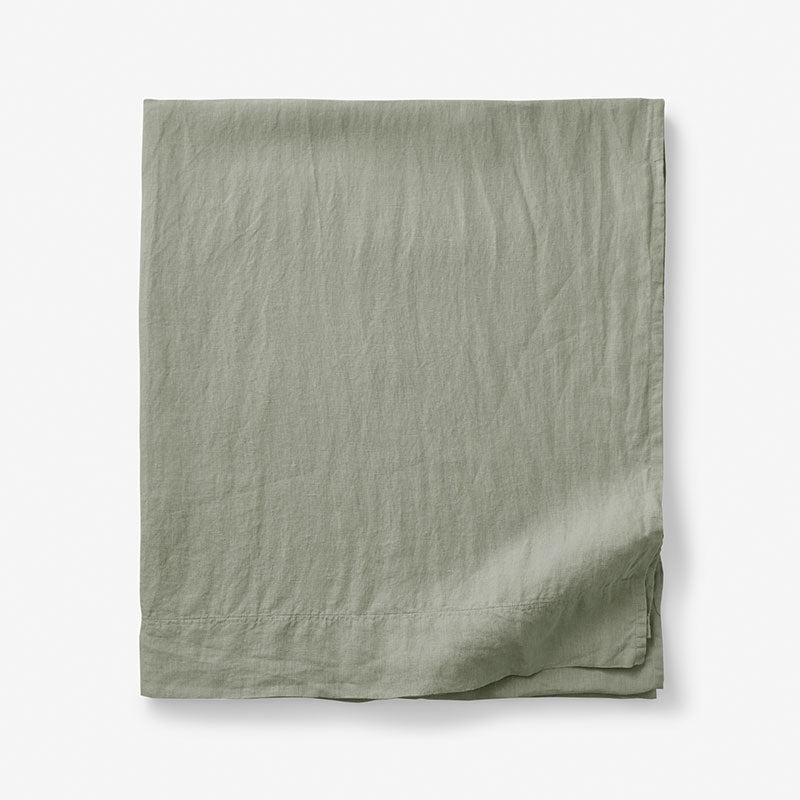 Premium Breathable Washed Linen Solid Flat Bed Sheet - Moss Green, Queen