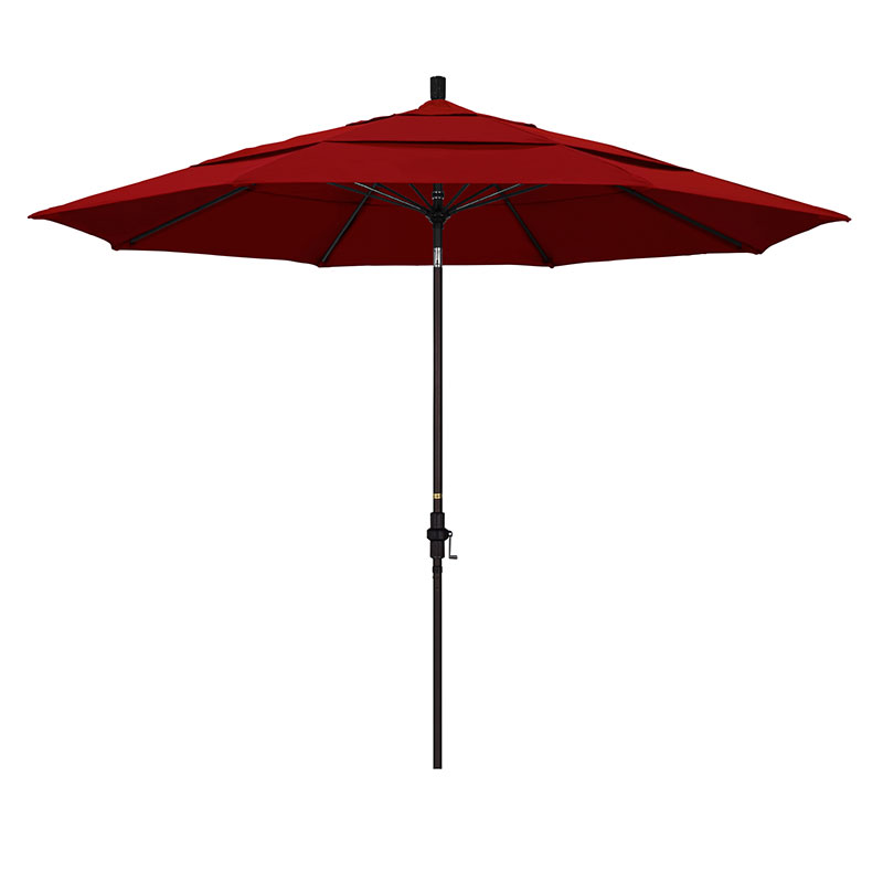 Round Outdoor Patio Umbrella, Fiberglass with Twist Tilt - Bronze Finish, Jockey Red, 11'
