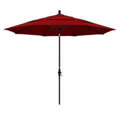 Round Outdoor Patio Umbrella, Fiberglass with Twist Tilt - Bronze Finish, Jockey Red, 11'
