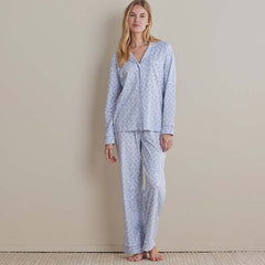 Printed Peruvian Cotton Women's Button-Down Pajama Set - Bergen Blue, XXL