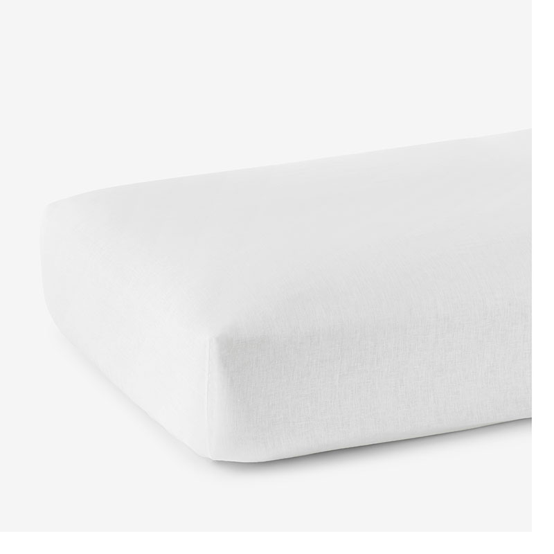 Premium Breathable Washed Linen Solid Fitted Bed Sheet - White, Full