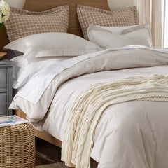Classic Stripes and Plaids Cool Yarn-Dyed Cotton Percale Flat Bed Sheet - Stripe Tan, Twin/Twin XL