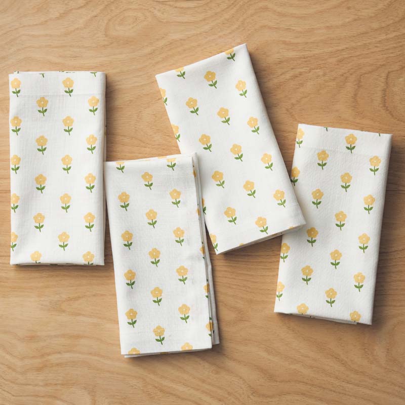 Flower Napkins, Set of 4 - Flowers Yellow