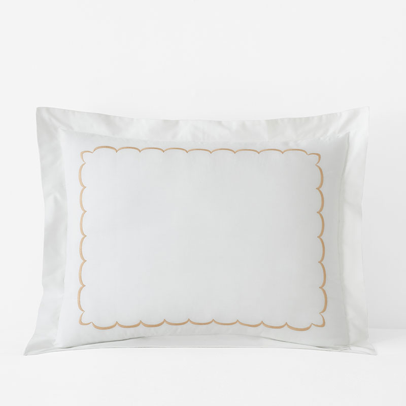 Embroidered Scallop Classic Cool Cotton Percale Sham - Tan, King
