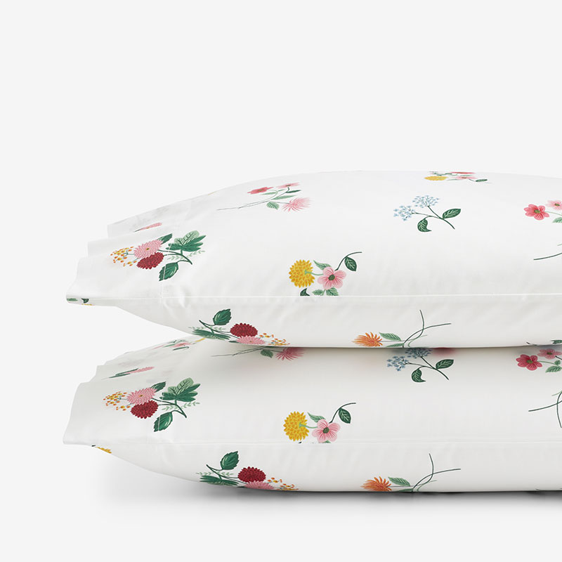 Ditsy Dahlia Classic Cool Cotton Percale Pillowcase Set - White Multi, King