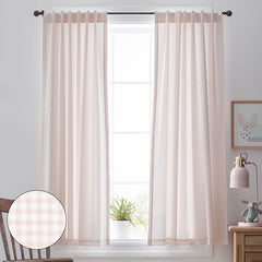 Ditsy Gingham Classic Cool Organic Cotton Percale Window Curtain - Pink, 44" x 63"