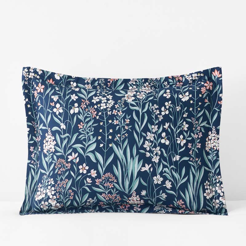 Julienne Classic Cool Cotton Percale Reversible Sham - Mini Floral Navy, Standard