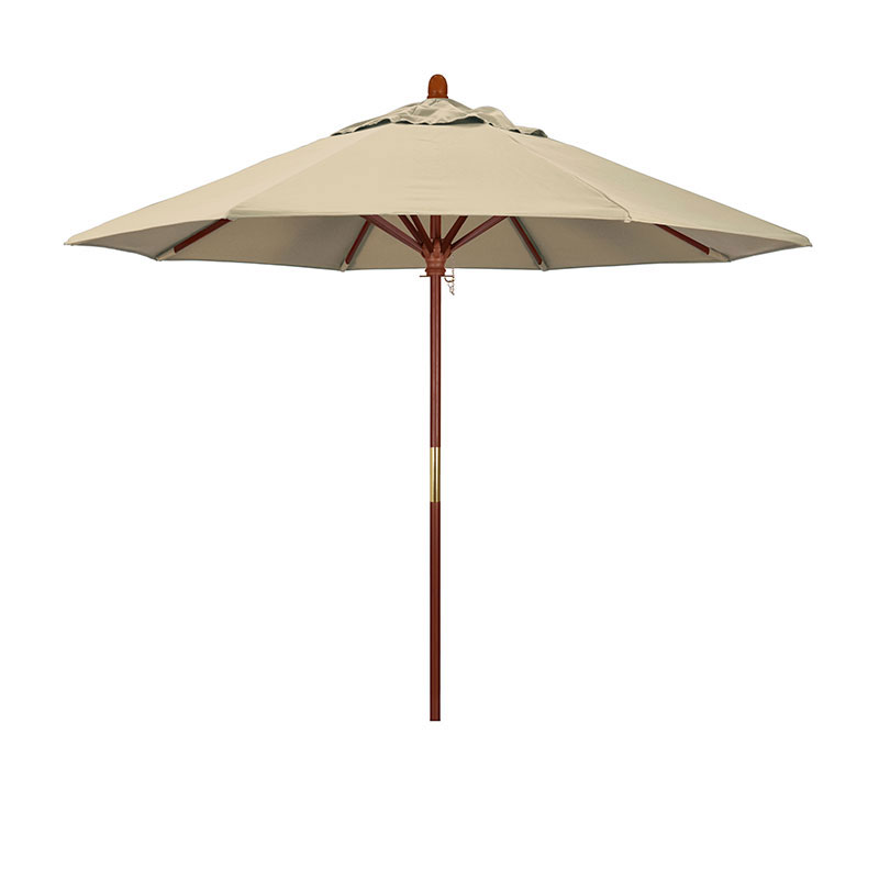 Round Outdoor Patio Umbrella, Wood with Manual Lift - Antique Beige, 9'