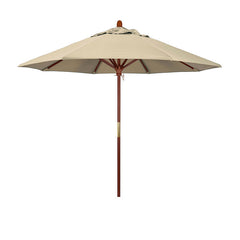 Round Outdoor Patio Umbrella, Wood with Manual Lift - Antique Beige, 9'