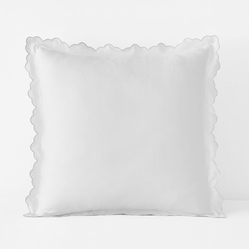 Embroidered Scallop Classic Smooth Sateen Solid Sham - Light Gray, Euro