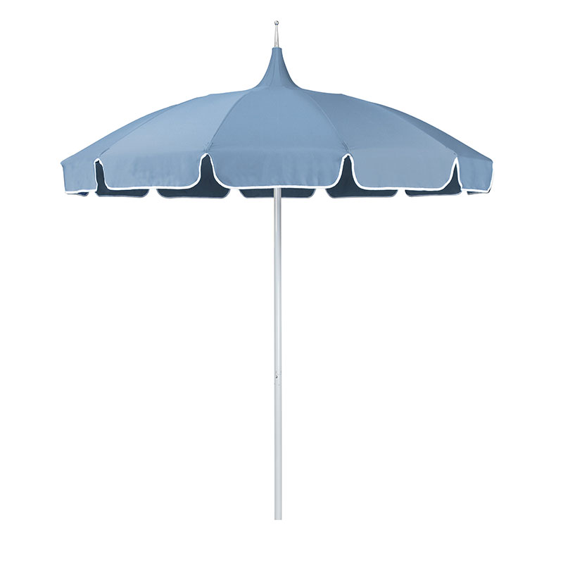 Round Solid Pagoda Outdoor Patio Umbrella, Fiberglass with Push Lift - Air Blue, 8.5'