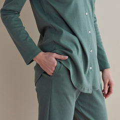 Pima Cotton Women's Button-Down Pajama Set - Green Mist, XXL