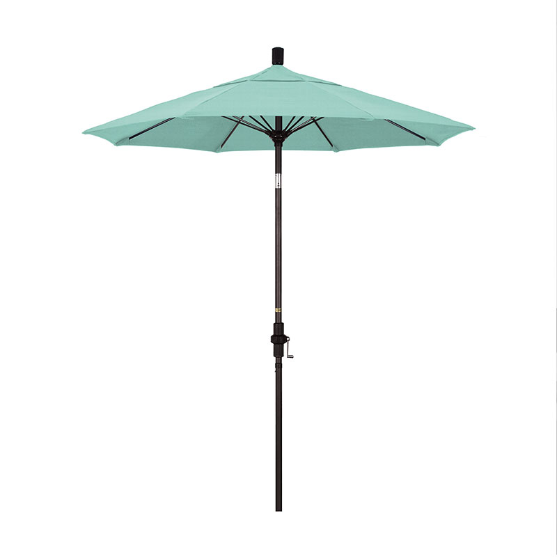 Round Outdoor Patio Umbrella, Fiberglass with Twist Tilt - Bronze Finish, Spectrum Mist, 7.5'