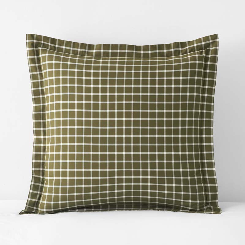 Classic Stripes and Plaids Cool Yarn-Dyed Cotton Percale Sham - Windowpane Green, Euro