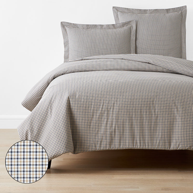 Classic Stripes and Plaids Cool Yarn-Dyed Cotton Percale Duvet Cover - Mini Check Multi, King/Cal. King