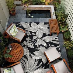 Flora Flat Woven Outdoor Rug - Black, 5' 3" x 7' 6"