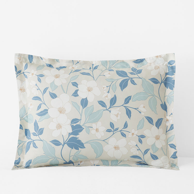Clemencia Classic Cool Cotton Percale Sham - Floral Pale Blue, Standard