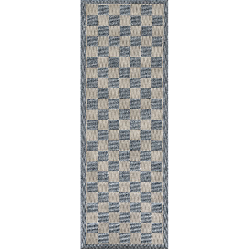 Checkered Outdoor Rug -  Blue, 8' Runner