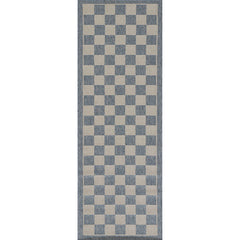 Checkered Outdoor Rug -  Blue, 8' Runner