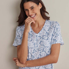 Printed Pima Cotton Women's Nightgown - Blue Garden, S