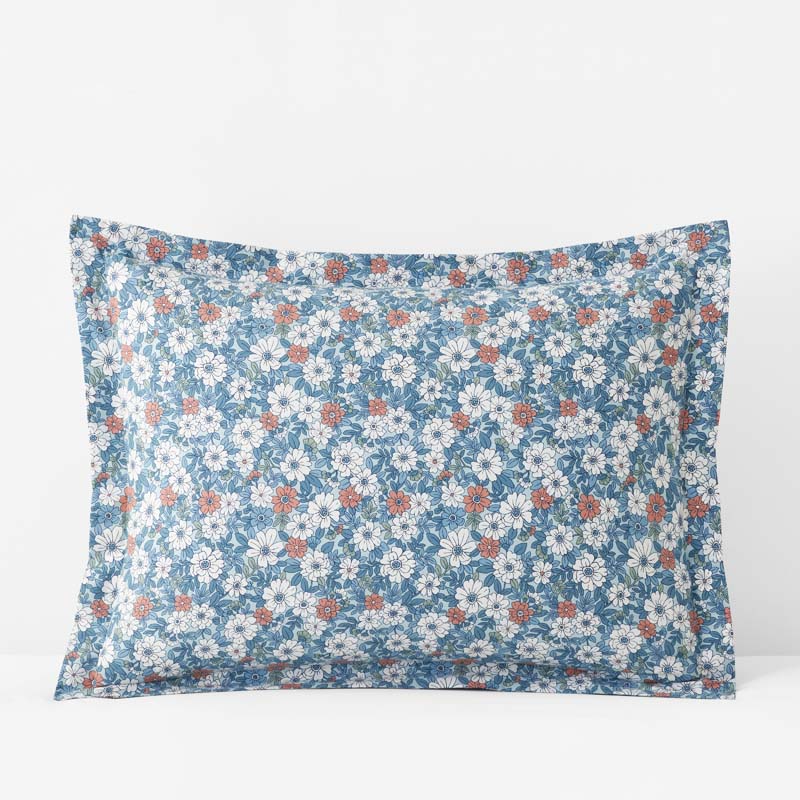 Julienne Classic Cool Cotton Percale Sham - Floral Blue, Standard