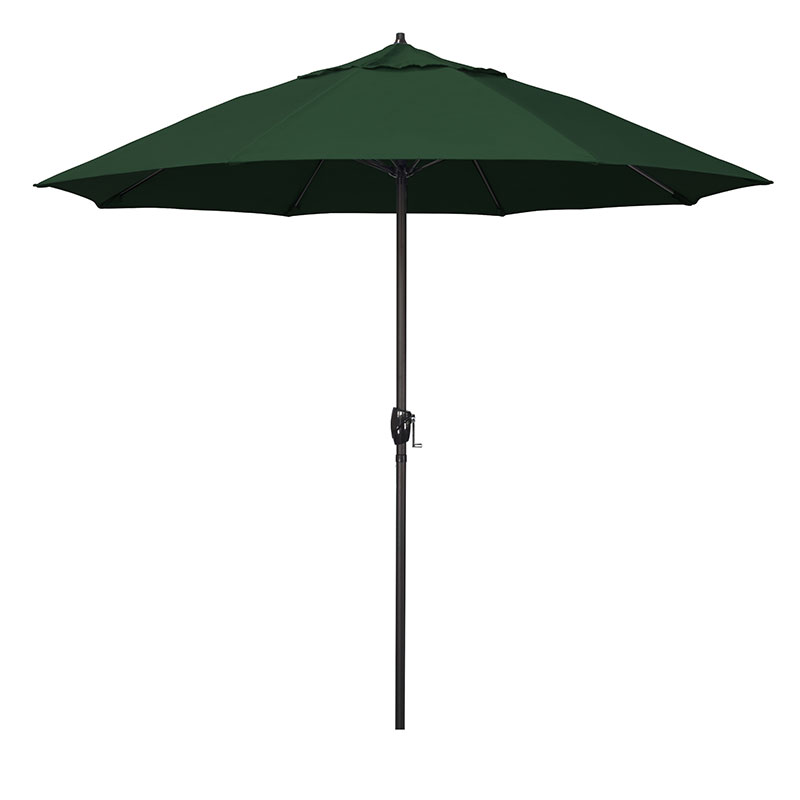 Round Outdoor Patio Umbrella, Aluminum with Auto Tilt Crank - Bronze Finish, Forest Green, 9'