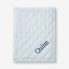 Ditsy Gingham Classic Cool Organic Cotton Percale Quilted Reversible Sherpa Stroller Blanket - Blue