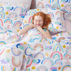 Magical Rainbows Classic Cool Organic Cotton Percale Pillowcase Set - White Multi, Standard