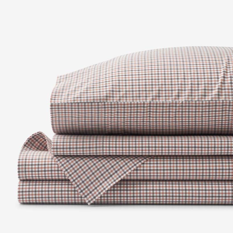 Classic Stripes and Plaids Cool Yarn-Dyed Cotton Percale Bed Sheet Set - Mini Check Brown, King