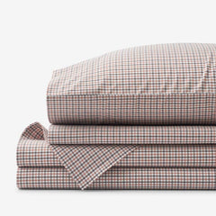 Classic Stripes and Plaids Cool Yarn-Dyed Cotton Percale Bed Sheet Set - Mini Check Brown, King